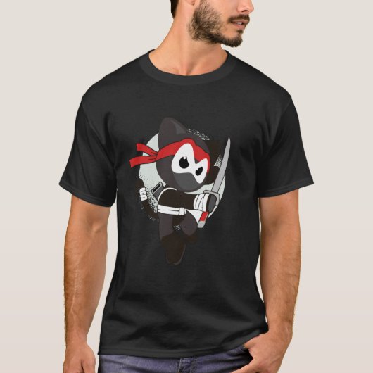 T-shirt Jumping Ninja Cat Cartoon (Devant)