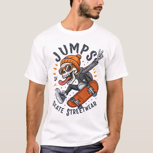 T-shirt Jumps Skeleton Skateboard Strewear Design (Devant)