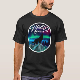 T-shirt Juneau Alaska Aurores Boréales Loup