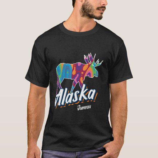 T-shirt Juneau Alaska Usa Colorful Moose Vacation (Devant)