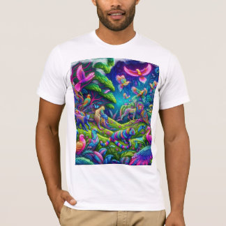 T-shirt Jungle psychédélique - Animaux et oiseaux en effer