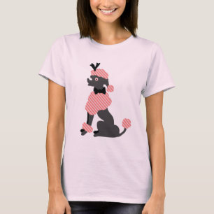 T-shirt Jupe de caniche rétro rose gris assis Chien les an