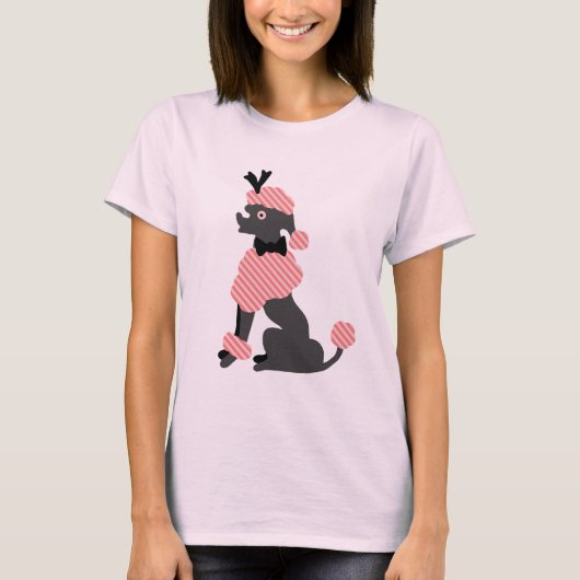 T-shirt Jupe de caniche rétro rose gris assis Chien les an (Devant)