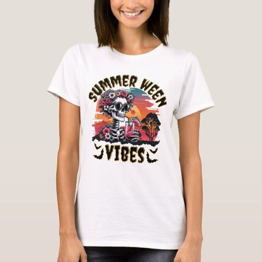 T-shirt Jus de pastèque squelette floral Sunset Summerween (Devant)