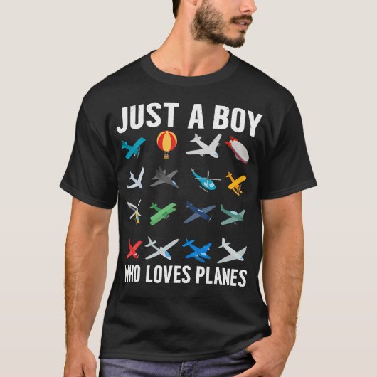 T-shirt Just A Boy Who Loves Planes Funny Airplane Lover B (Devant)