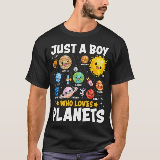 T-shirt Just A Boy Who Loves Planets Astrology Space Solar (Devant)