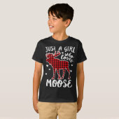 T-shirt Just A Girl Who Loves Moose Buffalo Plaid Christma (Devant entier)