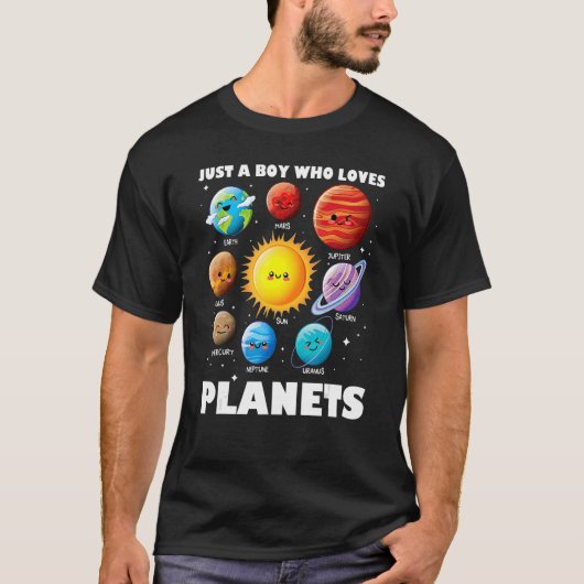 T-shirt Just Boy Who Loves Planets Solar System Space Sc (Devant)
