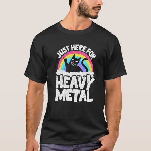 T-shirt Just Here For Heavy Metal Satan Goth Cat Heavy Met (Devant)