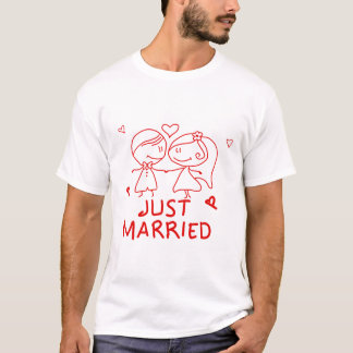 T-shirt Just Married - Cute Couple Sketch Design