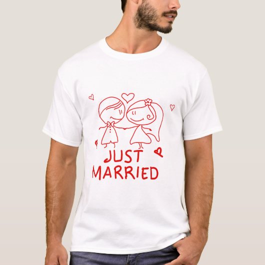T-shirt Just Married - Cute Couple Sketch Design (Devant)
