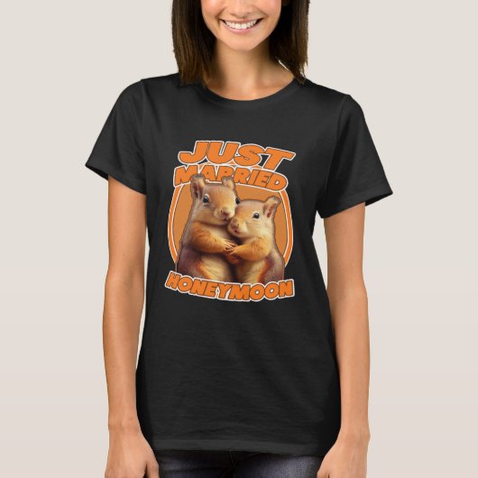 T-shirt Just Married Cute Squirrel Honeymoon Couple (Devant)