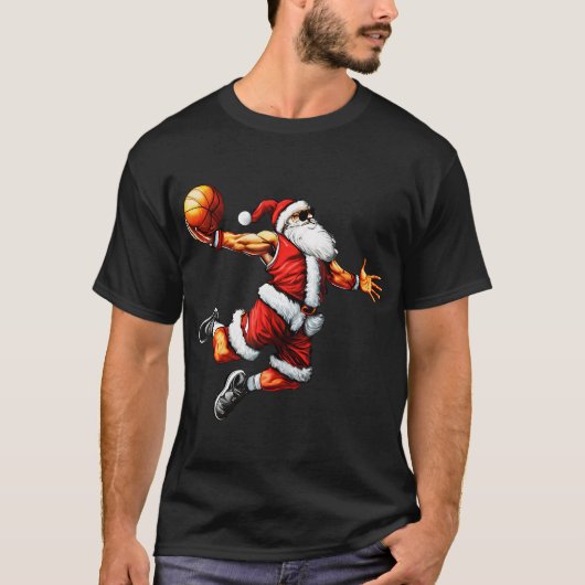 T-shirt Juste Dunk It Santa Claus Basketball Arbre de Noël (Devant)
