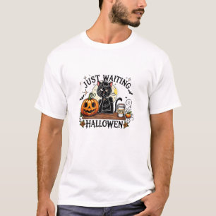 T-shirt Juste en attendant Halloween Black Cat Lady Café g