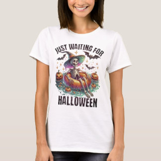 T-shirt Juste En Attente D'Halloween Drôle Chemise Squelet