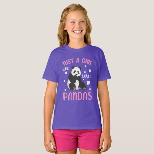 T-shirt Juste fille aime les pandas mot art (Devant entier)