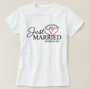 T-shirt Juste marié Red Hearts Mariage de lune de miel