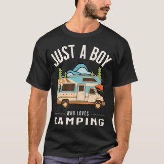 T-shirt Juste un garçon qui aime camper - Fourgonnette col