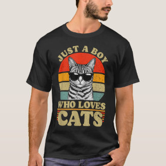 T-shirt Juste Un Garçon Qui Aime Les Chats Vintage Pour