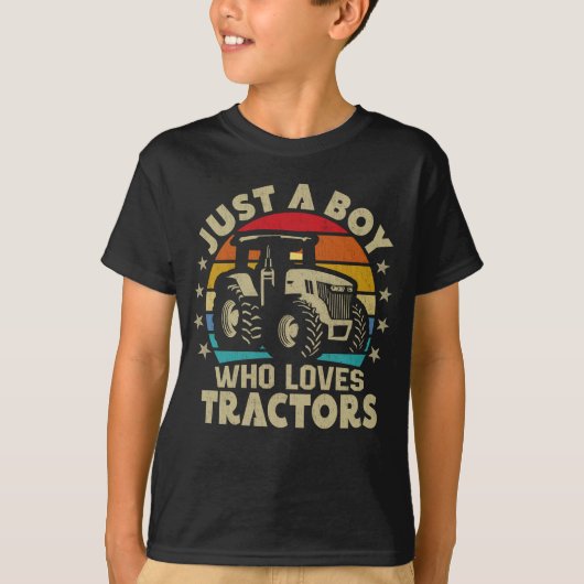 T-shirt Juste un garçon qui aime Tracteurs Funny Boys Kids (Devant)