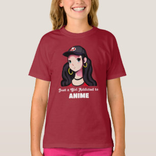 T-shirt Juste une fille accro à l'anime Rouge et Noir