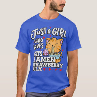 T-shirt juste une fille qui aime chats ramen et fraise mi