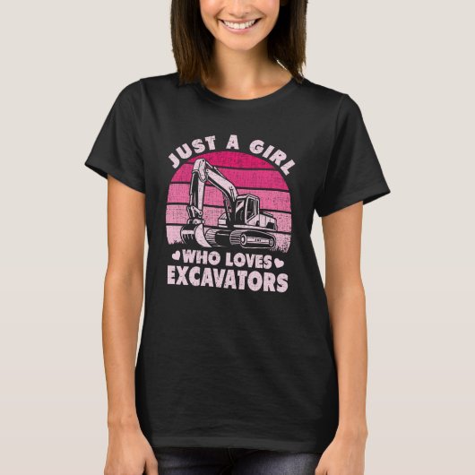 T-shirt Juste une fille qui aime Excavateurs Rétro Excavat (Devant)