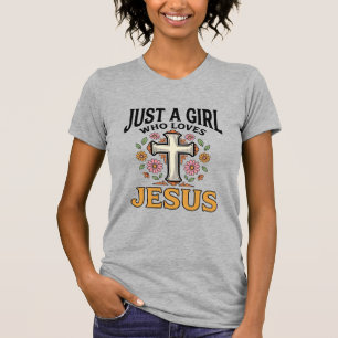 T-shirt Juste une fille qui aime Jésus Floral Cross Shirt_