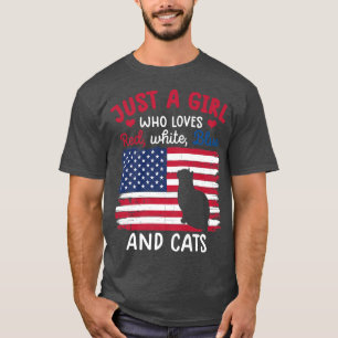 T-shirt juste une fille qui aime le chat blanc rouge pour