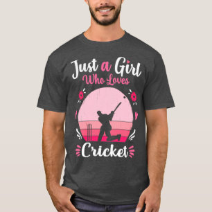 T-shirt Juste une fille qui aime le cricket rose Retro Vin