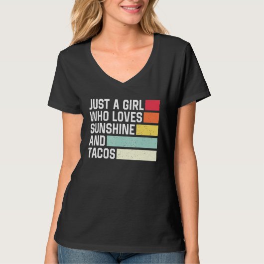 T-shirt Juste Une Fille Qui Aime Le Soleil Et Tacos Retro  (Devant)
