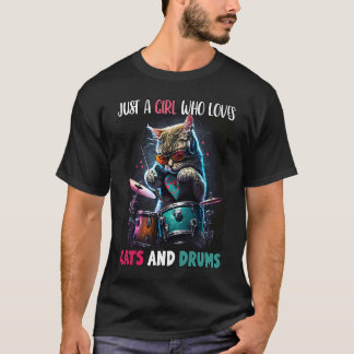 T-shirt Juste Une Fille Qui Aime Les Chats Et Les Tambours