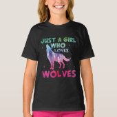 T-shirt Juste une fille qui aime les loups aquarelle (Devant)