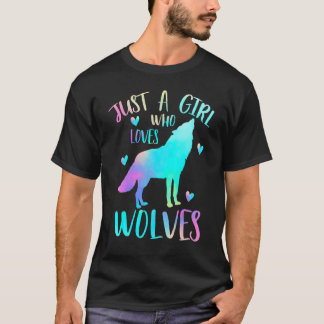 T-shirt Juste une fille qui aime les loups Aquarelle Loup