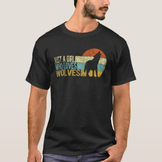T-shirt Juste Une Fille Qui Aime Les Loups Wolf Girl Retro