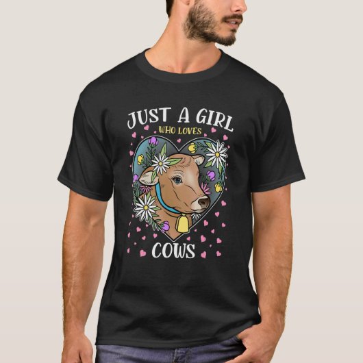 T-shirt Juste Une Fille Qui Aime Les Vaches Avec Des Fleur (Devant)