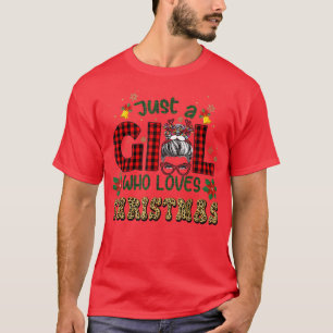 T-shirt Juste une fille qui aime Noël Lepard Messy Bun T