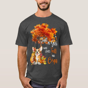 T-shirt Juste Une Fille Qui Aime Tomber Et Corgis Automne 