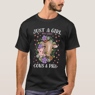 T-shirt Juste Une Fille Qui Aime Vaches & Cochons Avec Fle