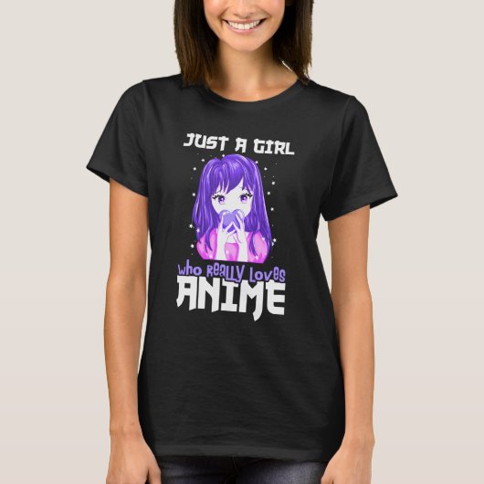 T-shirt Juste une fille qui aime vraiment l'Anime en viole (Devant)