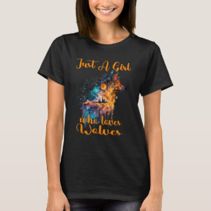 T-shirt Juste une fille qui aime Wolf Wolves Aquarelle mig