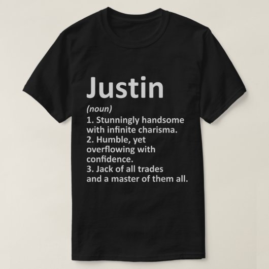 T-shirt JUSTIN Définition Nom personnalisé Amusant Anniver (Design devant)
