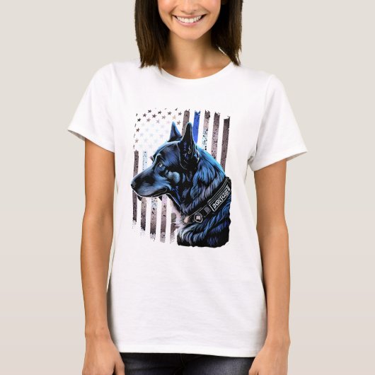 T-shirt K9 Berger Allemand Police Chien Mince Ligne Bleue (Devant)