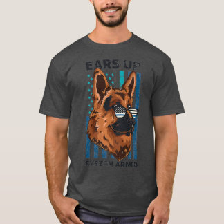T-shirt K9 Police Officier Américain Drapeau Ears Up Systè