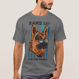 T-shirt K9 Police Officier Américain Drapeau Ears Up Systè