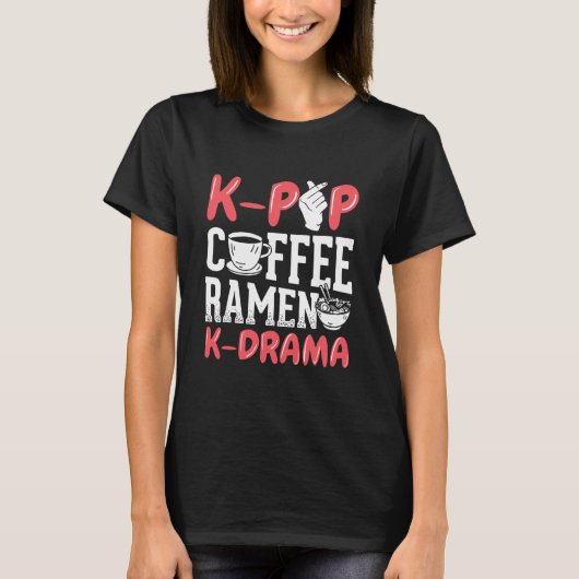 T-shirt K Pop Coffee Ramen K Drama Korean Music Kpop  (Devant)