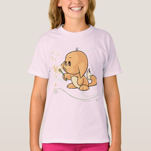 T-shirt Kacheek orange souhaitant sur un pissenlit (Devant)