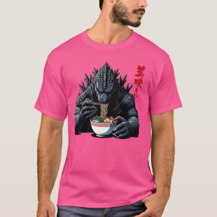 T-shirt Kaiju Manger Ramen Oishi Funny Monstre Japonais Lo