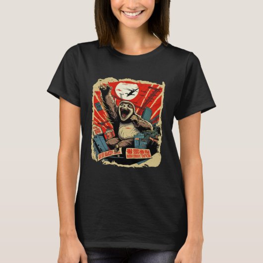 T-shirt Kaiju Sloth Monster Creature Attack Japan City (Devant)