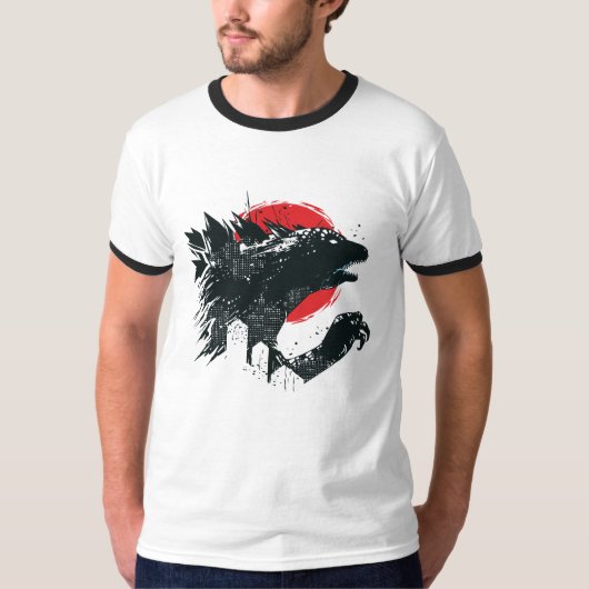 T-shirt Kaiju-Style Monster Silhouette with Red Moon (Devant)